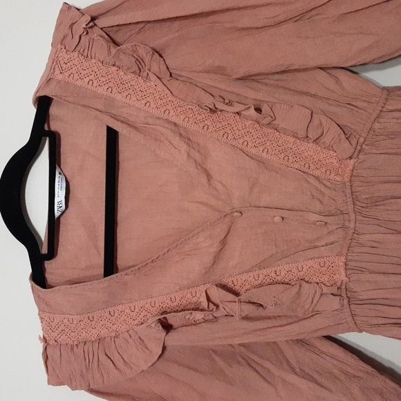 Zara women mini dress puff sleeve embroidery M lagenlook y2k Rodeo Festival Pink - Picture 3 of 11